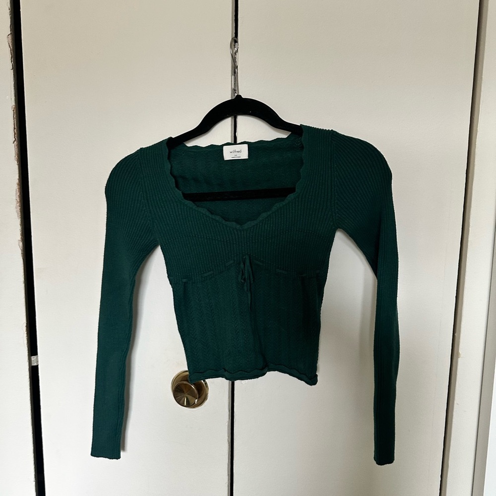 Ribbed Green Long Sleeve Top